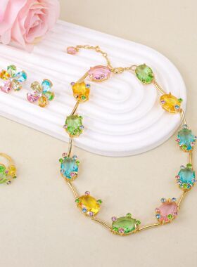 【新品】秋季系列魔法花园水晶花朵多彩花卉耳坠项链时尚百搭套装