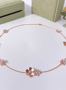 欧美铜镀金热销花朵重工高品质三叶草六瓣花8花锁骨项链