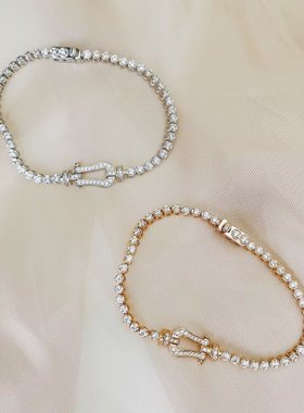 S925纯银 马蹄扣满钻手链 精致女人 高级感手镯简约百搭马蹄手链