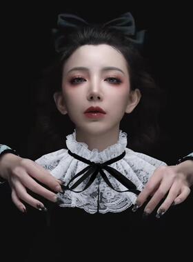 法式双层蕾丝假领子 系带装饰领高级木耳小披肩领贵族公主立领