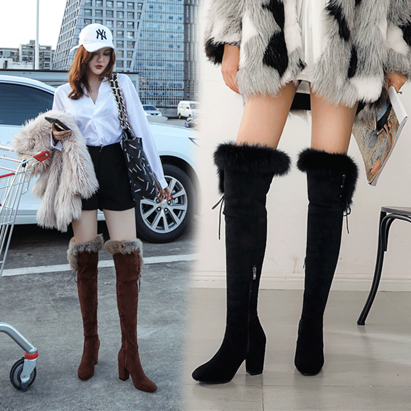 冬季新款长筒过膝高跟加厚雪地靴