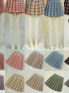 三四六1/3分女BJD.SD娃娃衣服日常制服格子短裙百褶短裙子1/4 1/6
