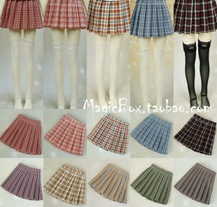 三四六1/3分女BJD.SD娃娃衣服日常制服格子短裙百褶短裙子1/4 1/6