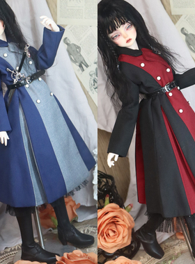 三四分BJD SD娃娃衣服娃衣冬拼接长裙子外套1/4 1/3