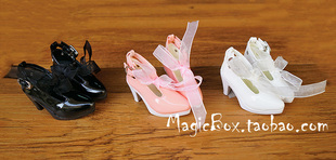 BJD鞋子SD娃娃娃用鞋靴 3分丁字丝带高跟鞋黑 白 粉 （3色）