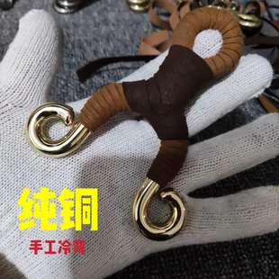 纯黄铜手工冷弯直板掌中宝传统精准小弹弓反曲扁皮圆皮两用金属弓