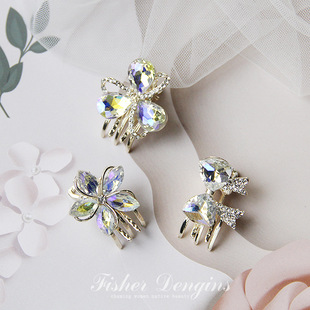 轻奢水晶蝴蝶结发夹高级感刘海夹子侧边头饰小号抓夹发卡头发边