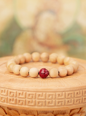 桃木朱砂莲花手链手串木制木雕佛珠念珠转运珠静心手环男女士饰品