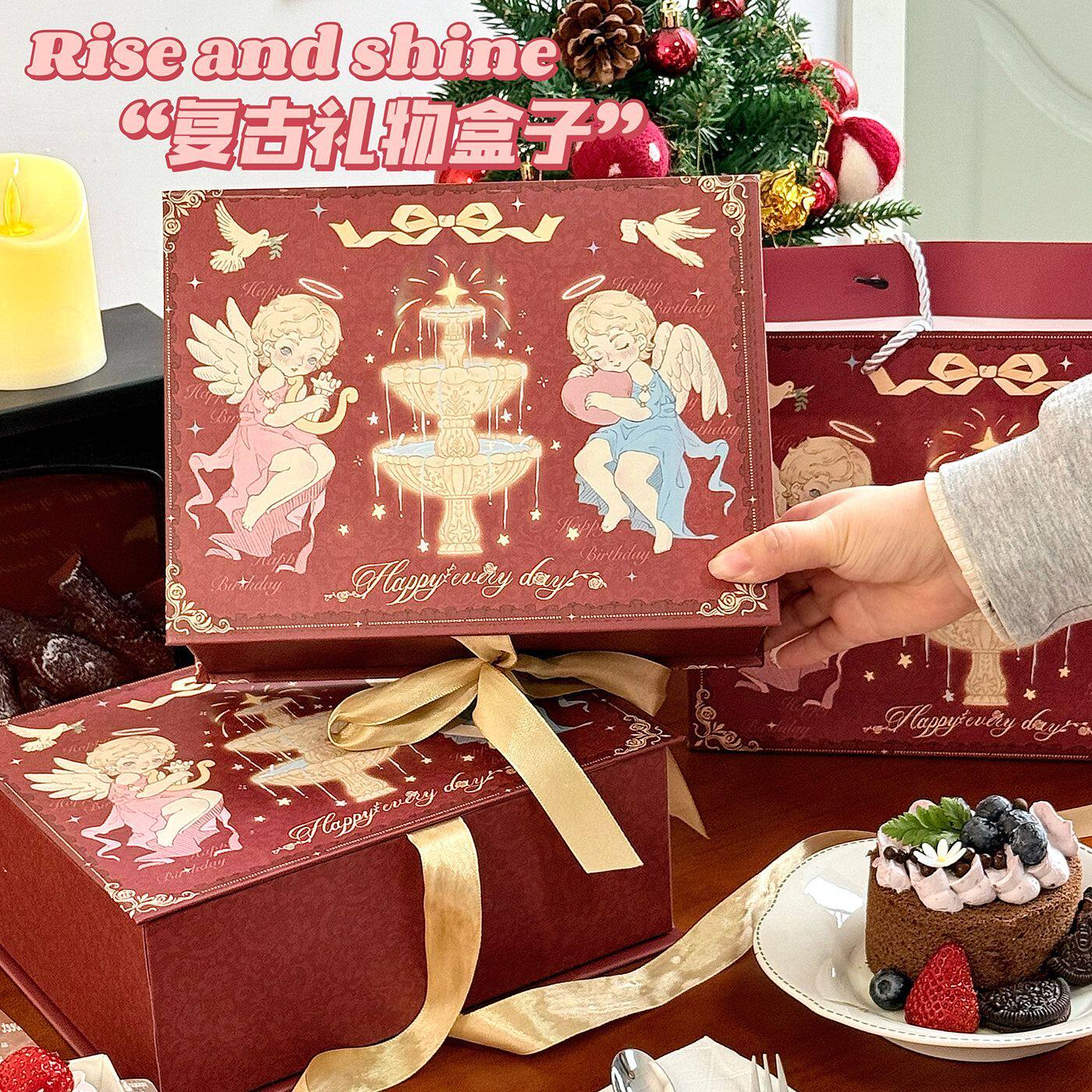 复古风梦幻天使高级书盒生日礼物包装收纳盒子丝带包装礼物盒