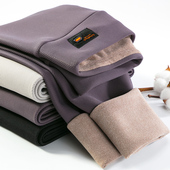 灰色网红女裤 格纹加绒加厚打底裤 高腰弹力大码 保暖裤 女外穿秋冬季