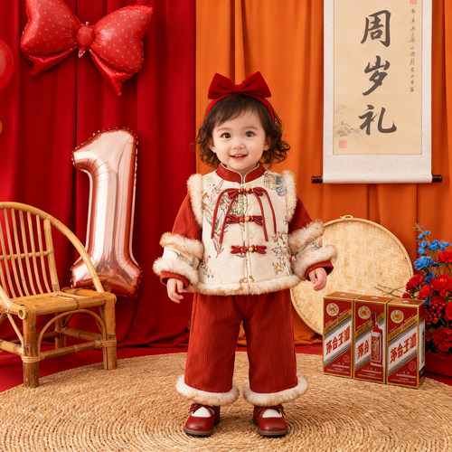 一周岁女宝礼服唐装夹棉加厚衣服