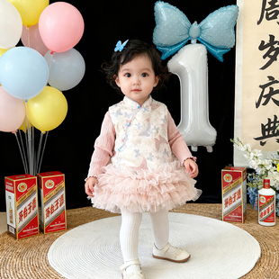 周岁女宝礼服新中式女童女宝宝生日抓周宴公主裙冬装裙子新年衣服