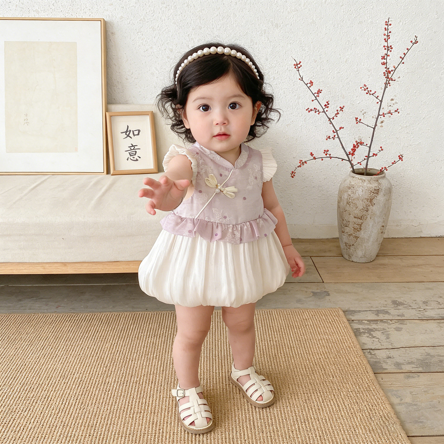一周岁女宝夏季新中式礼服公主裙婴儿女孩女童宝宝生日抓周宴衣服