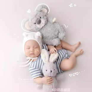 新款新生儿摄影服装主题婴儿宝宝拍照衣服考拉熊玩偶满月照道具