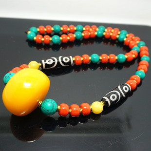 民族风藏装配饰 超大夸张风格的藏饰风情仿蜜蜡树脂项链 毛衣链