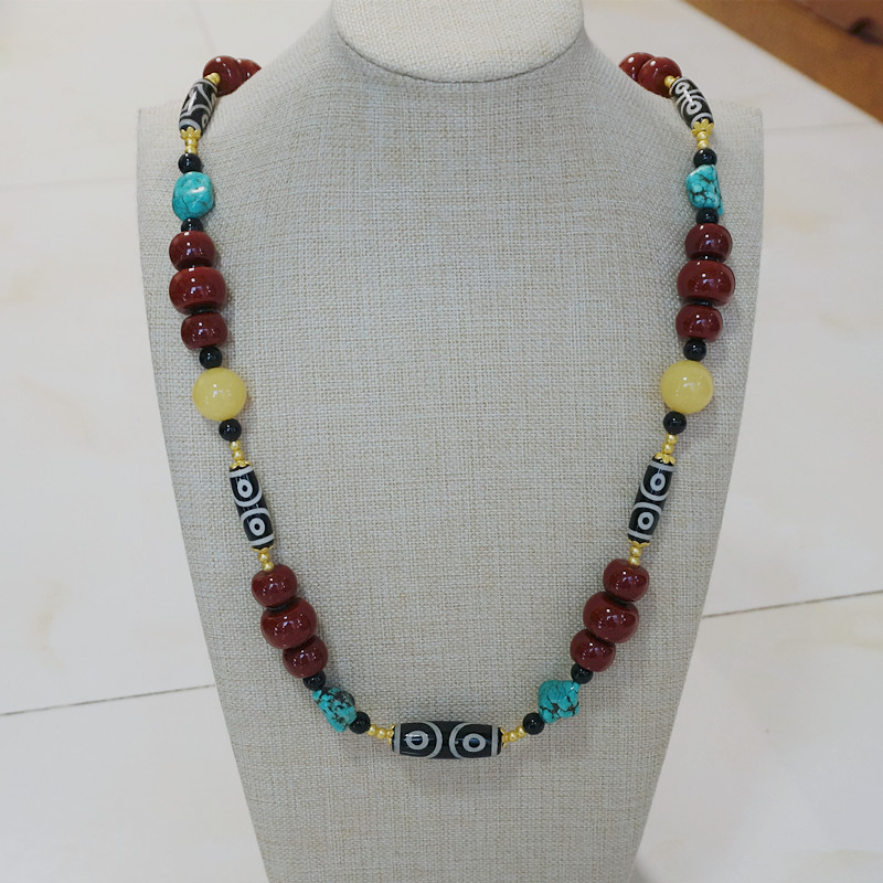 民族风不掉色仿阿卡珊瑚毛衣链