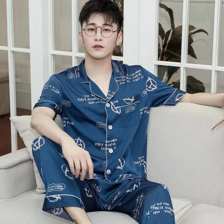专柜剪标睡衣男士春秋季冰丝绸短袖薄款丝绸夏天空调房家居服套装