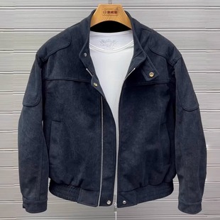 美式复古休闲风夹克秋冬季加绒加厚痞帅百搭立领外套防寒保暖上衣