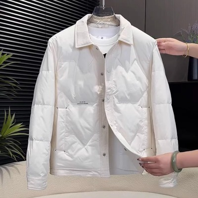 2025新款翻领羽绒服男士短款青年新款冬季潮牌休闲夹克加厚外套男