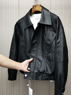 翻领休闲皮夹克男 短款 2025新款 潮流机车服皮衣夹克男外套春秋新款