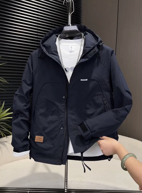 二棉外套男士冲锋衣连帽工装帅气青年百搭休闲棉服男款夹棉夹克男