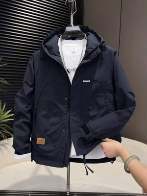 二棉外套男士冲锋衣连帽工装帅气青年百搭休闲棉服男款夹棉夹克男