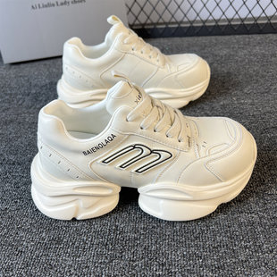 真皮百搭不累脚休闲运动鞋 新款 女2025秋季 6cm厚底轻便增高老爹鞋