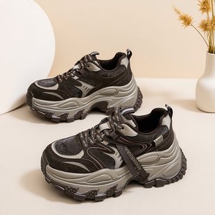 百搭加绒保暖运动休闲鞋 新款 女2025冬季 小个子厚底复古炸街老爹鞋