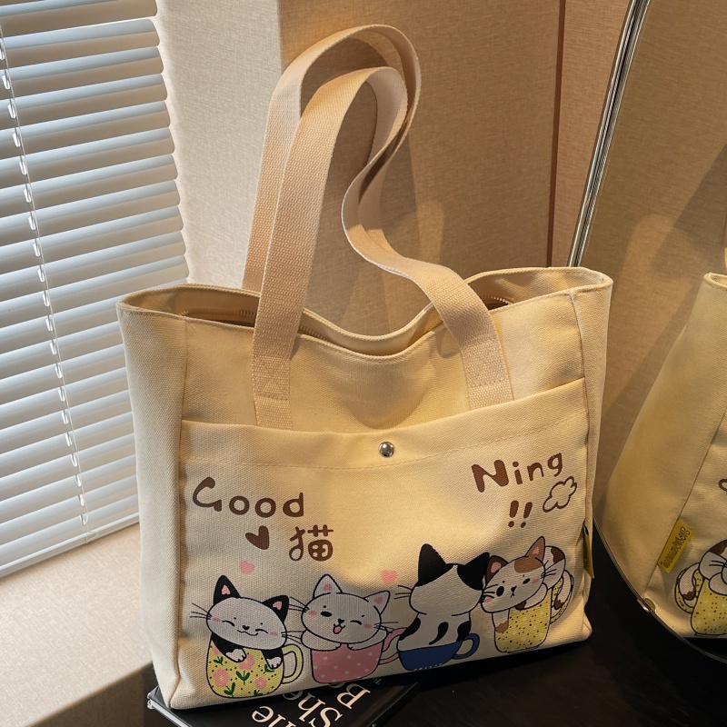 卡通帆布手提书袋学生上课托特包
