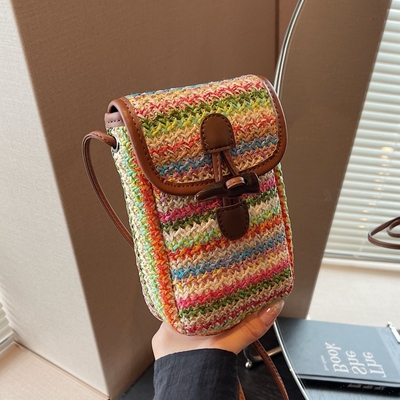 海边度假风编织草编包斜挎手机包