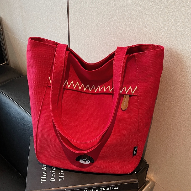 休闲刺绣帆布托特包大容量通勤包