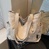 休闲尼龙帆布包包女大容量学生上课手提袋简约百搭单肩通勤托特包