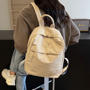 简约韩版双肩包女2026新款尼龙布学生书包外出超轻便旅行日常背包