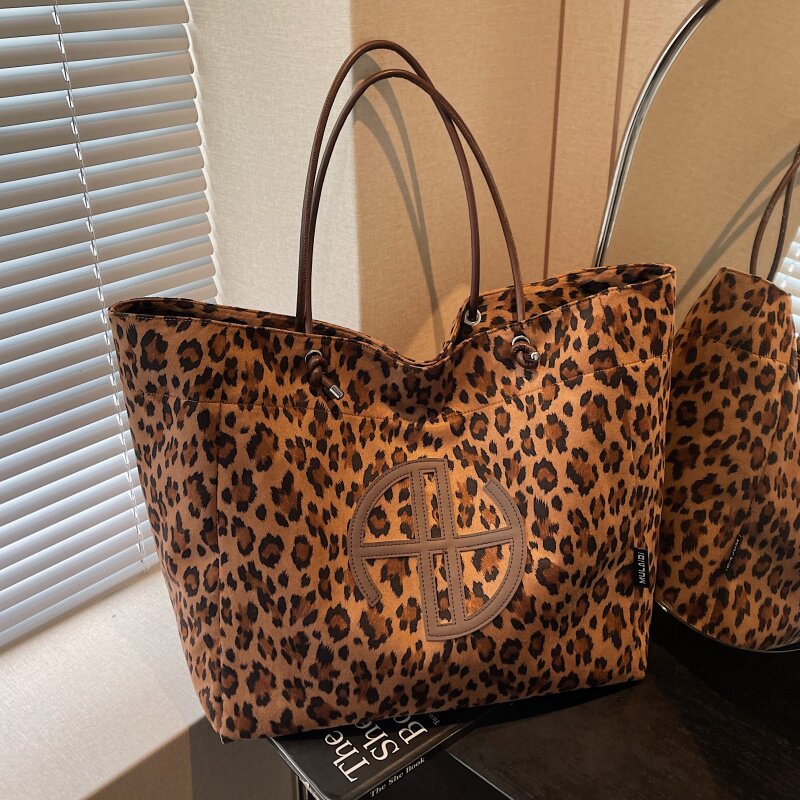 复古风豹纹麂皮绒包包女冬季外出手提购物袋大容量通勤单肩托特包,箱包皮具/热销女包/男包,托特包,淘宝优惠券,粉丝福利购,淘宝优惠卷