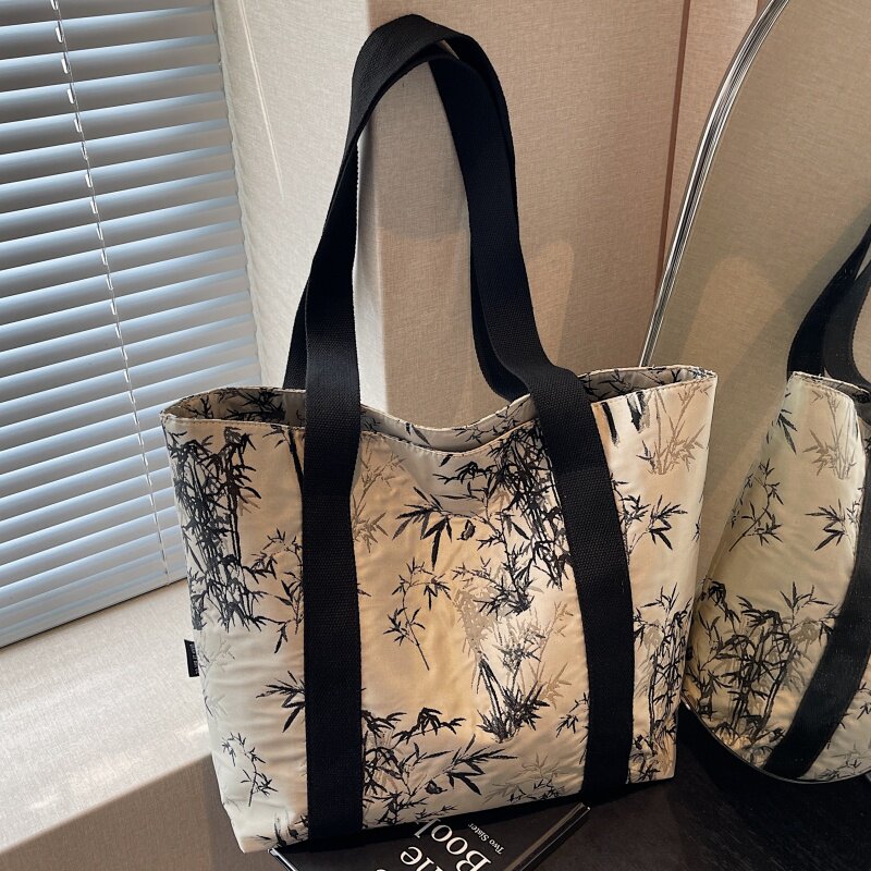 新中式托特包包女夏2026新款国风刺绣帆布袋大容量上课通勤单肩包