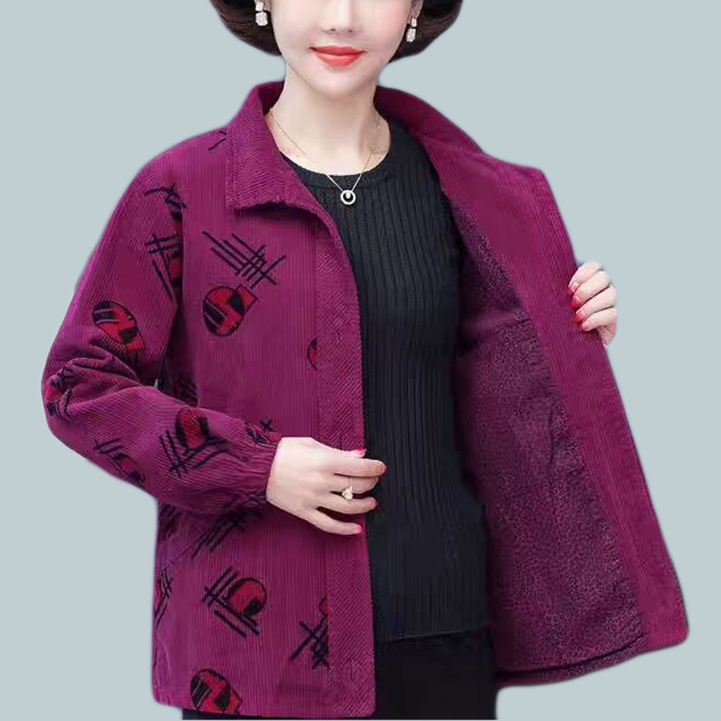 2025年秋中老年人女新款灯芯中老年女装