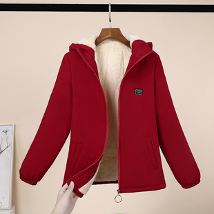 棉衣女棉服加绒棉袄新款 宽松加棉加厚棉大衣 羊羔毛绒外套女士冬装