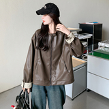 数据好袖子条纹拼接皮衣外套8601P145控218，女装皮衣，2C182