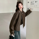 数据好袖子条纹拼接皮衣外套8601P145控218，女装皮衣，2C182