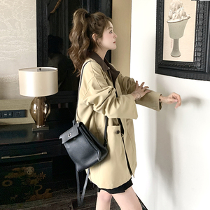 数据好 格子拼接风衣外套F358P155控238图片
