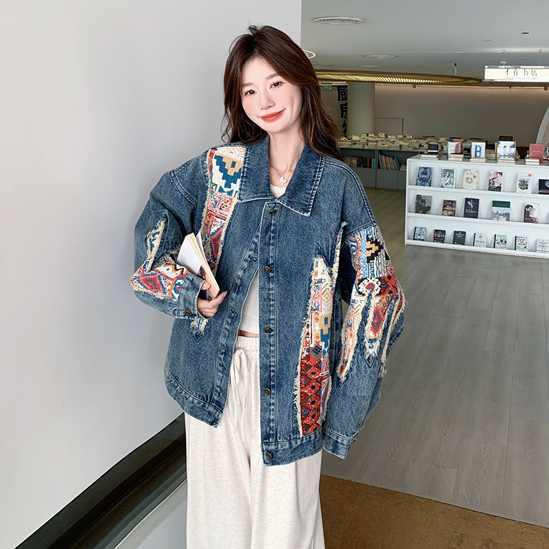 新品有买家秀牛仔拼接刺绣花布外套2033P145控218,女装短外套,2C182