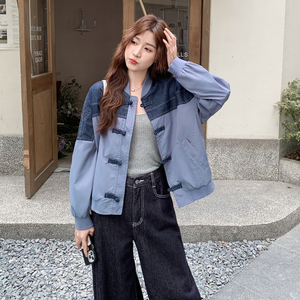 数据好 牛仔拼接新中式棒球服外套3309P155控238图片