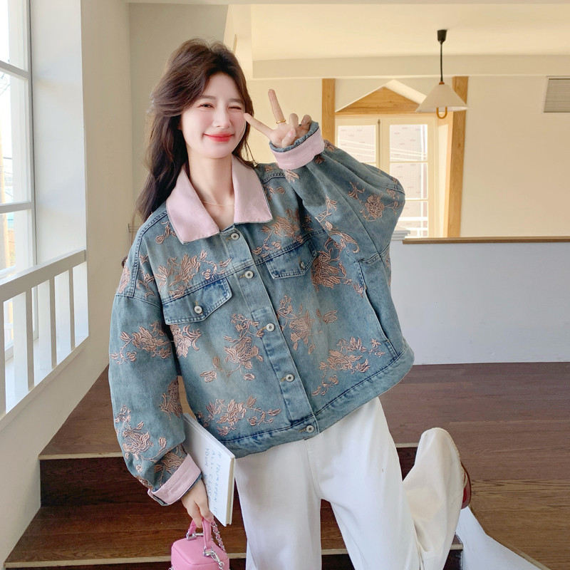 新款春款刺绣拼接牛仔新中式外套5815P185控298,女装短外套,2C182