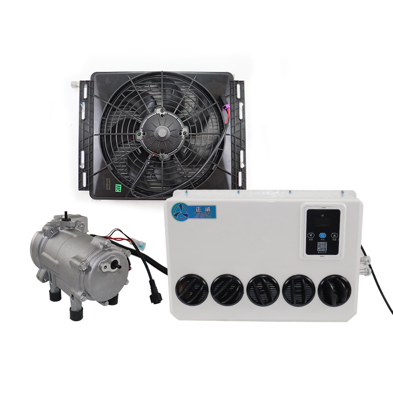 隐藏式驻车变频空调12v24v改装大货车挖掘机车用压缩机一体制冷机