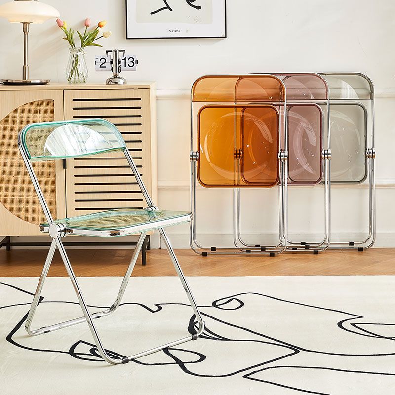 简约折叠椅透明亚克力服装店拍照椅子化妆凳餐厅餐椅水晶靠背凳子