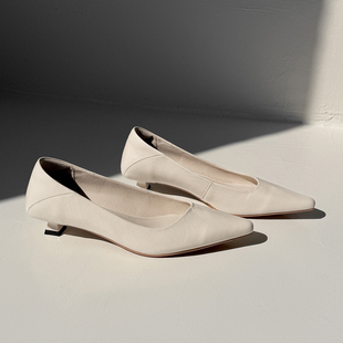 羊皮/跟高3CM/春夏秋简约优雅百搭通勤高跟鞋小方头浅口真皮单鞋