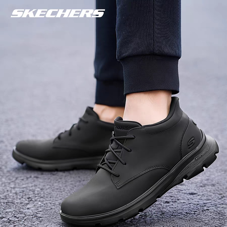 Skechers斯凯奇男士一脚闪穿哑光皮鞋舒适缓震短靴休闲鞋205514