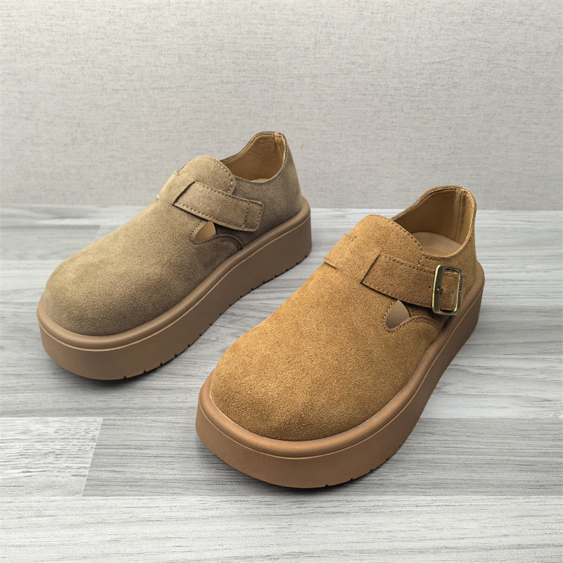 品牌撤柜2026春款真皮休闲风厚底勃肯鞋女圆头皮带扣增高百搭单鞋