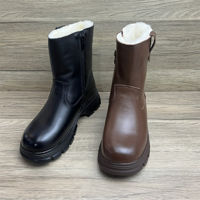 2025真皮羊毛马丁靴女中筒侧拉链保暖户外靴冬季加厚毛绒拉链短靴,女鞋,马丁靴,淘宝优惠券,粉丝福利购,淘宝优惠卷