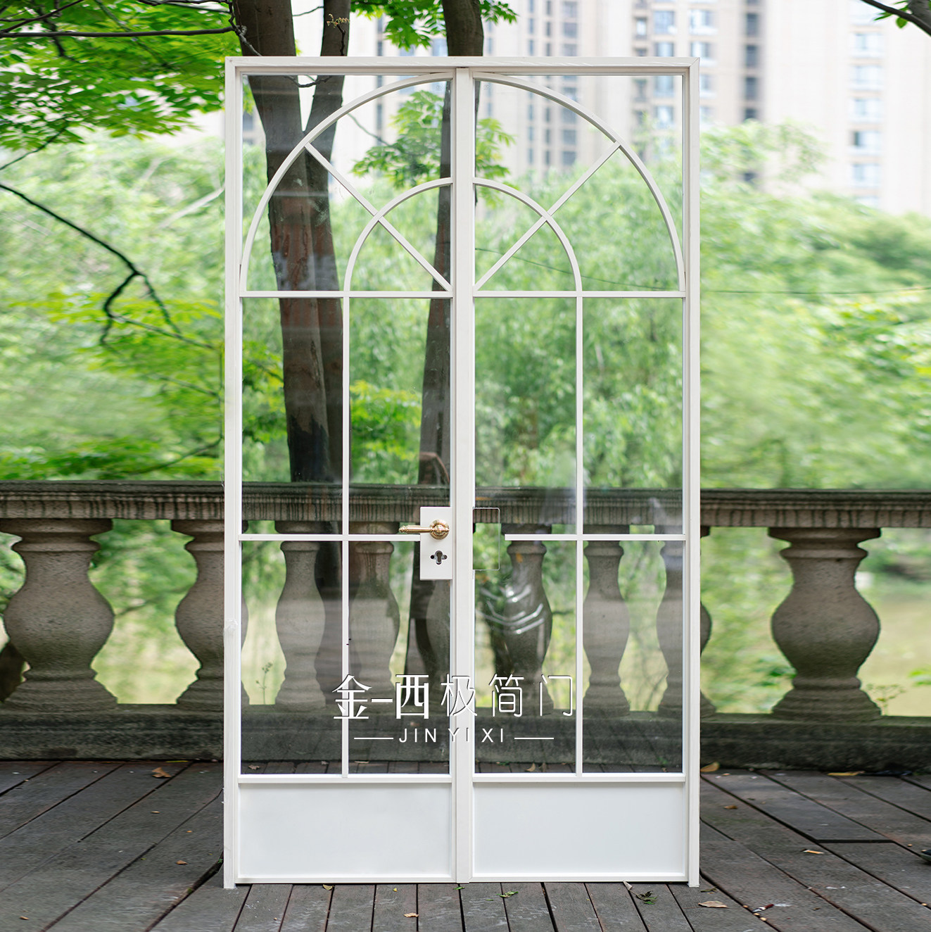 轻法式乳白色复古双开门拱形圆弧形玻璃门店铺门定制阳台衣帽间门